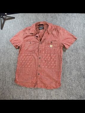 Carhartt Short Sleeve Button Up Shirt Mens M Rust Red Pattern Casual Workwear